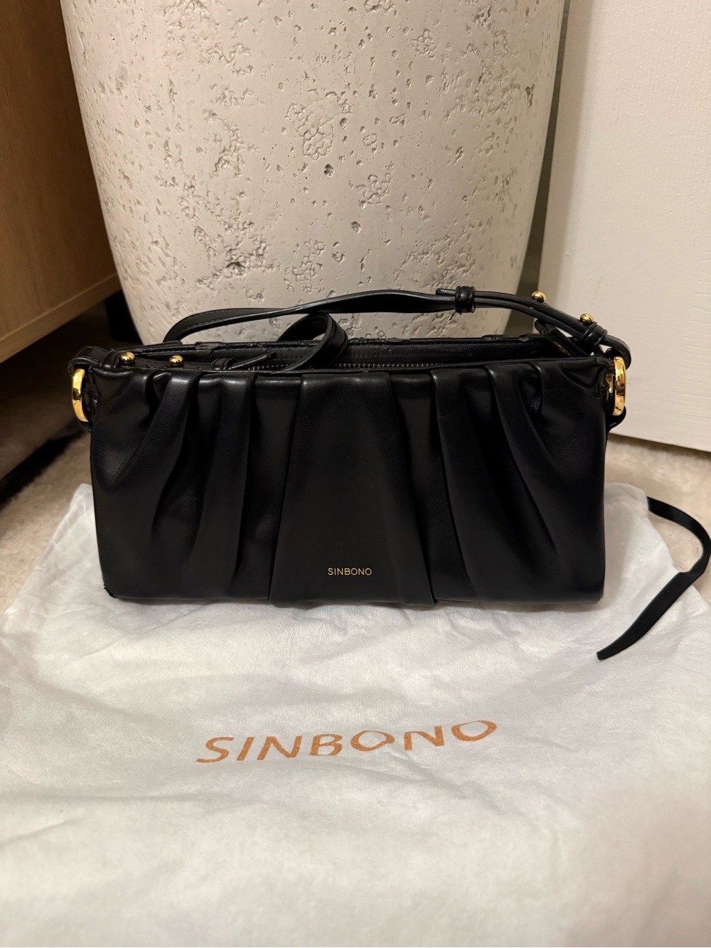 Black Pleated Leather Shoulder Bag